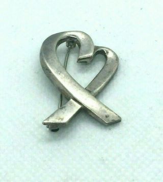 Vintage Sterling Silver Tiffany & Co Heart Ribbon Brooch Signed Paloma Picasso