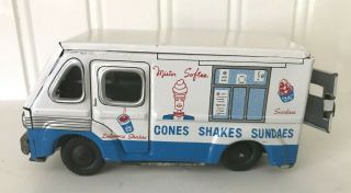 Vintage Tin Toy Truck Japan - Mister Softee Delivery Van - Litho - Friction - 60 