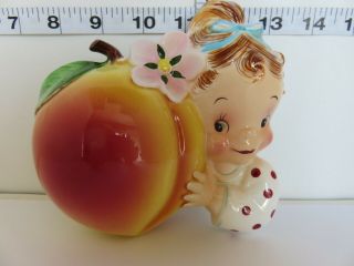 Vintage Py Japan Adorable Little Girl With Apple Wall Pocket
