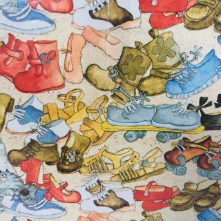Vtg 1980s Artfaire Wrapping Paper Gift Wrap All Occasion Shoes Boots Skates Cats