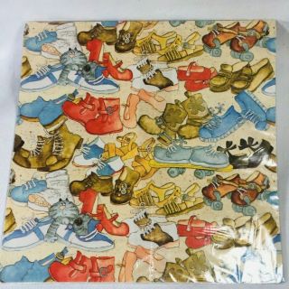 VTG 1980s Artfaire Wrapping Paper Gift Wrap All Occasion Shoes Boots Skates Cats 3