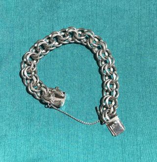 Vintage Solid Sterling Silver Heavy Chunky Double Chain Charm Bracelet 51 Grams