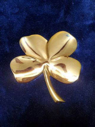 4 Leaf Clover W Hanging Clip Plaque Gerity 24k Gold Plated Over Brass