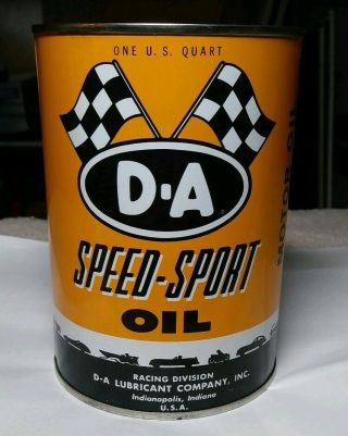 Vintage D - A Speed Sport 1 Quart Motor Oil Can Full Da Nos