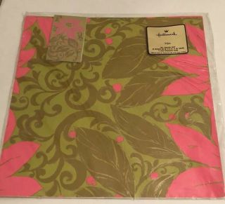 Vintage Hallmark Bright Pink Flowers Retro Gift Wrap Wrapping Paper With Tags