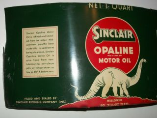 1930 ' s SINCLAIR Opaline Green QUART Oil CAN SIGN Man Cave WHITE DINOSAUR Dino 2