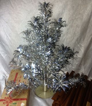 Vintage 2 Foot Evergleem Aluminum Stainless Tabletop Christmas Tree Mcm