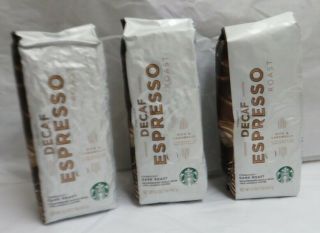(3) 16 Oz Bags Starbucks Coffee Decaf Expresso Coffee Beans Dark Roast