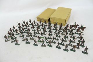 75 Vintage Tin Flats Zinnfiguren Scholtz Horses Soldiers Lead Toy W Box Folk Art