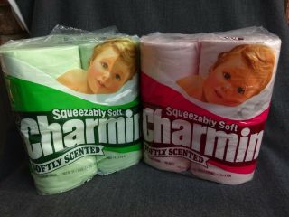 2 Packages Vintage Charmin Pink & Green Bathroom Toilet Tissue Paper 8 Rolls