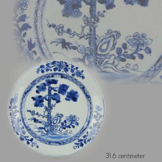 Large Antique Kangxi/yongzheng Blue And White Plate With Landscape Tree[.