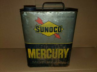 Old Vintage Sunoco Mercury Motor Oil Tin Can Two (2) Gallons Usa Pertoliana