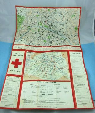 Us Wwii American Red Cross Map Of Paris For Soldiers,  Recycled From Captured Map
