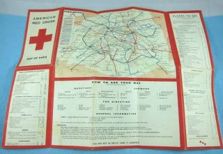 US WWII AMERICAN RED CROSS MAP OF PARIS for Soldiers,  Recycled From Captured Map 2