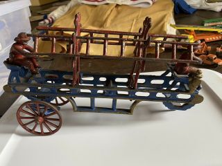 Vintage Kenton Hubley Arcade Cast Iron Fire Turck Horse Drawn Toy