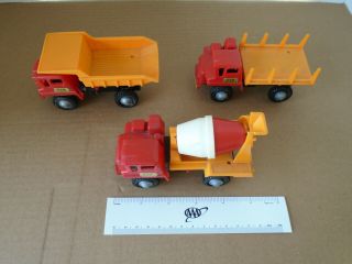 Vintage Construction Toy Kab Trucking Co Cement Mixer,  Dump Truck & Log Truck