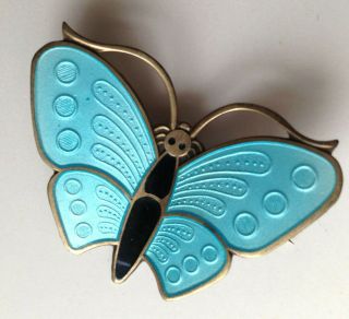 Vintage Norway 925 Sterling Silver Guilloche Enamel Butterfly Pin Brooch