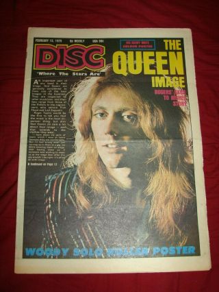 Queen Roger Taylor Disc Mag.  Cover 15 Feb 1975 Slade Led Zeppelin