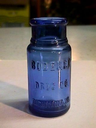 Circa 1900 Cobalt Blue Bodeker Drug Co Richmond Va Medicine Druggist Bottle