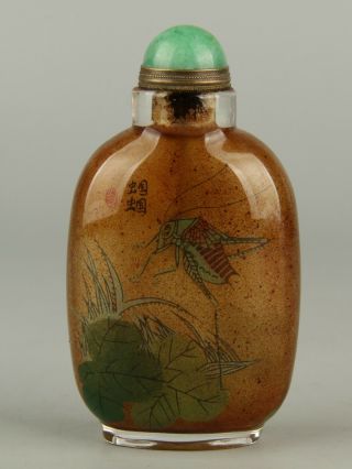 Chinese Exquisite Handmade Cricket Inside Painting Glass Snuff Bottle