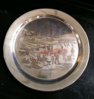 1977 Danbury Currier & Ives American " Winter Morning " Sterling Silver Plate