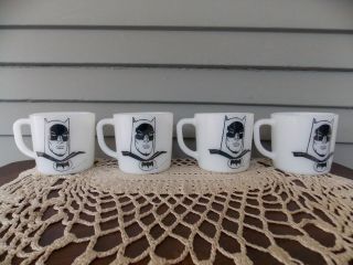 Set Of 4 Vtg 1966 Westfield White Milk Glass Coffee Mugs Cups Featuring Batman