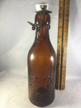 Amber Blob Top Beer Bottle " K.  R.  Alpert / Syracuse,  N.  Y " Nos