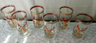 vintage Rudolph Red Nose Reindeer Culver Christmas gold encrusted glasses set 6 3