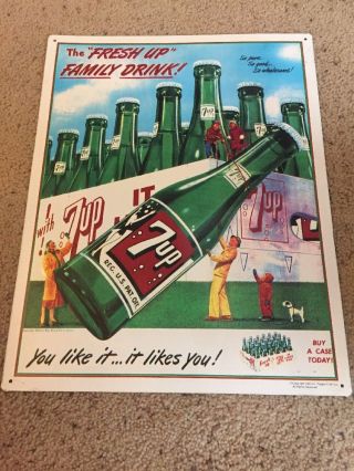Vintage 7up Fresh Up Metal Sign Family Drink Advertising 1993 17”x13”