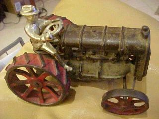 1920s Cast Iron Farm Tractor Toy In Paint& Driver By Arcade,  5 - 1/2 " Lg.