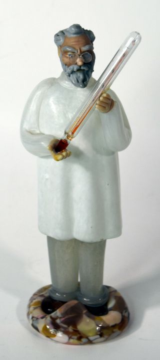 8 " Vintage Czech Art Glass Doctor Holding Thermometer American Cut Crystal