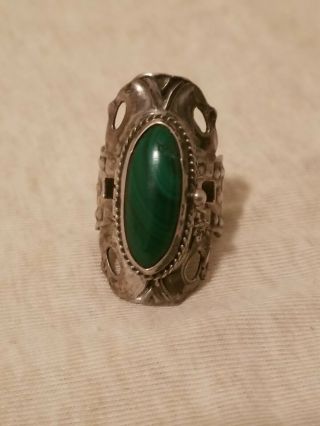 Vintage Sterling Silver Malachite Poison Pill Ring Size 9 But Adjustable