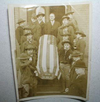 Early Photo 8 Boy Scout Pallbearers With Flag - Draped Casket Coffin