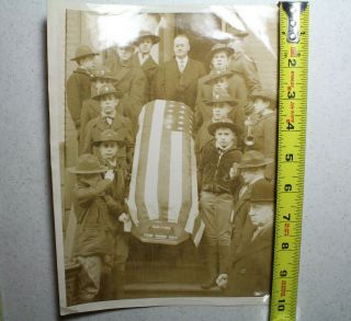 Early Photo 8 Boy Scout Pallbearers with Flag - Draped Casket Coffin 3