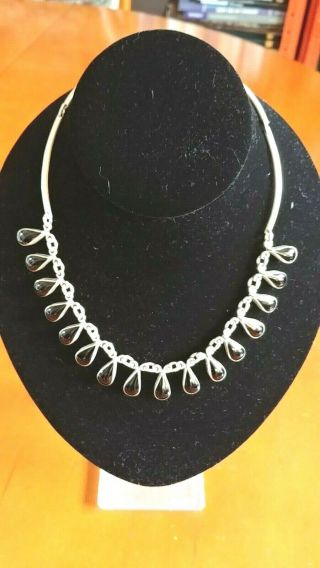 Vintage Mexico 925 Sterling Silver Black Onyx Necklace 47 gm 2