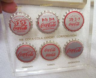Vintage Coca Cola Bottle Caps Encased In Clear Acrylic Six Countries
