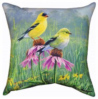Pillows - " Goldfinches In The Garden " Indoor Outdoor Pillow - 18 " Square