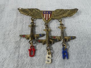 Ww 2 Set Of Military Wings Pin - 3 Star Red White Blue Usa Bombers Unique
