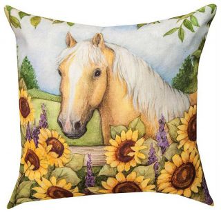 Horse In The Garden With Sunflowers Indoor Outdoor Pillow - 18 " Square
