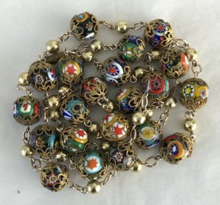 Vintage Venetian Murano Millefiori Art Glass Beaded Necklace 34 "