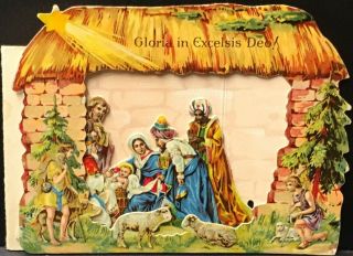 Nativity Scene 3 Dimensional Christmas Card Star 3 Wise Men Mary Baby Jesus