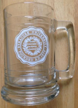 Syracuse University Pint Beer Mug,  White School Seal Logo,  Clear Glass