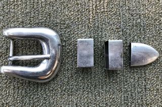 Vintage Taxco Sterling Silver 4pc Belt Buckle Set.  72grams,  Mexico,  Modern Style