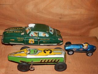 ‘49 Marx Dick Tracy Tin Litho Wind Up Police Squad Car,  3 Wind Up Race Car,