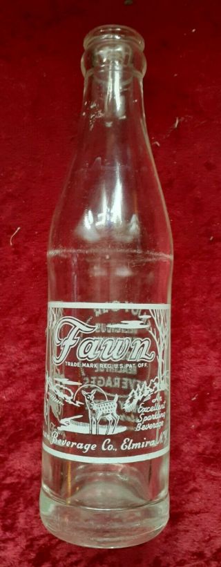 Vintage Fawn Beverages Soda Pop Glass Bottle Elmira Ny Clear Glass White 6 Oz