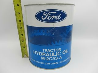 Vintage Ford Tractor Hydraulic Oil Empty Metal 1 Gallon Round Can Blue M - 2c53 - A
