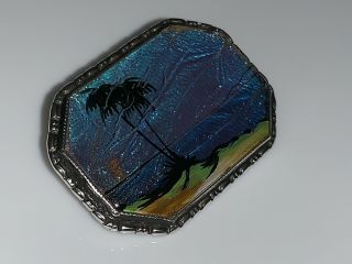Art Deco Thomas L Mott Sterling Silver Butterfly Wing Tropical Scene Brooch 3