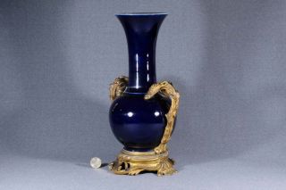 Porcelain dark purplish blue monochrome vase ormolou mounted,  18th or 19th C. 2