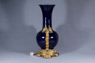 Porcelain dark purplish blue monochrome vase ormolou mounted,  18th or 19th C. 3