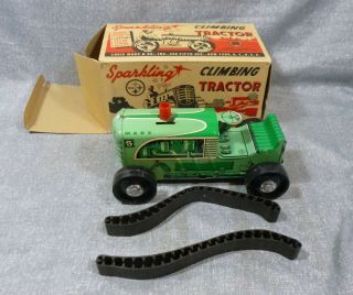 Vintage Marx Tin Litho Wind Up Sparkling Climbing Tractor Vgc Complete